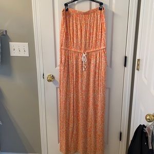Gap bright floral drawstring maxi dress with pockets